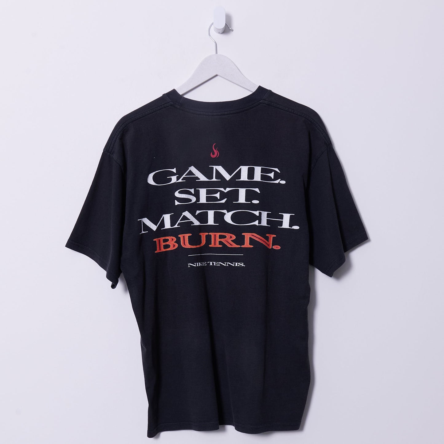 Vintage Nike Tennis 90s Game Set Match Burn T-Shirt Medium XL