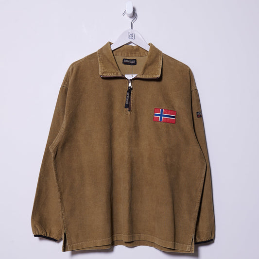 Vintage Napapijri Corduroy Quarter Zip Sweatshirt Large