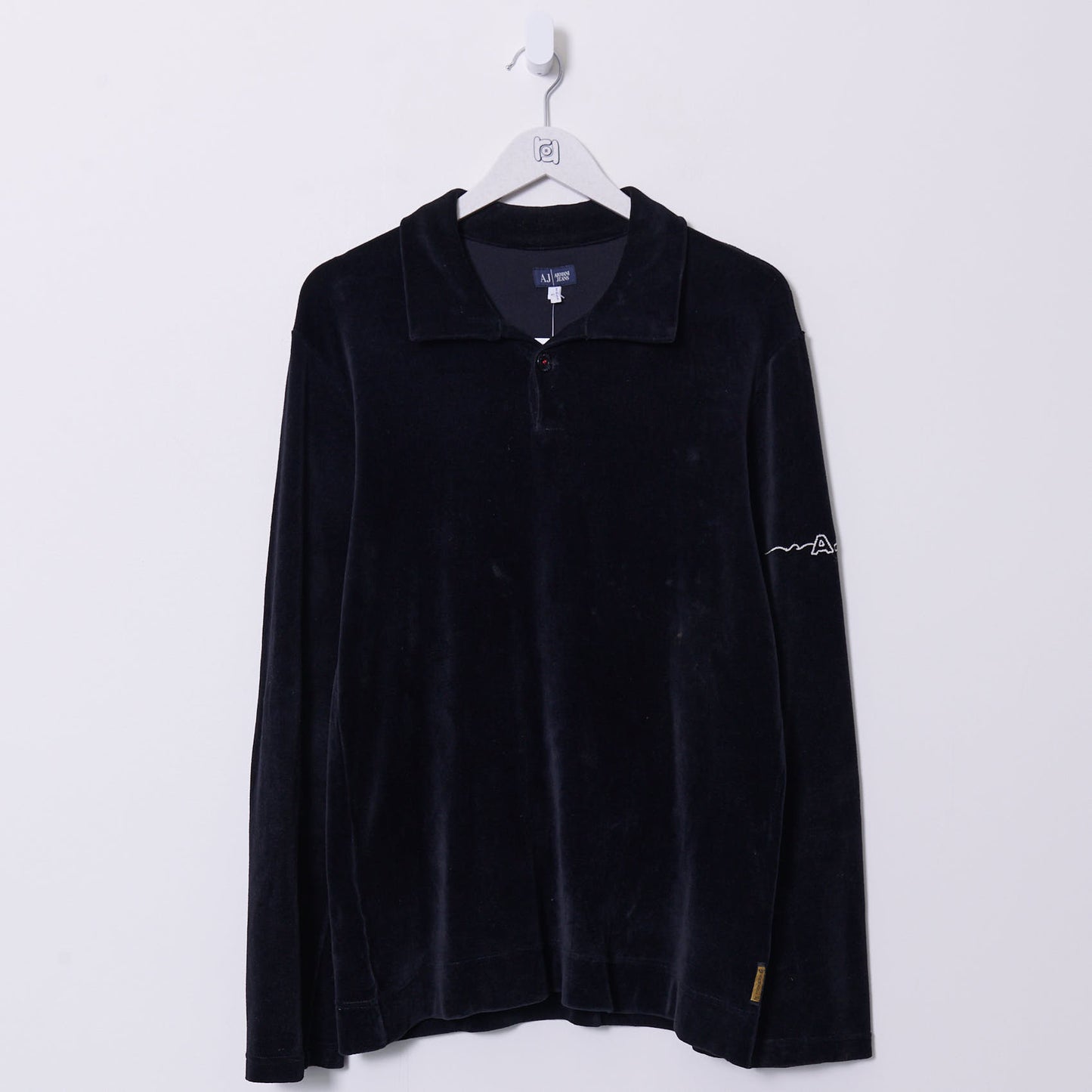 Vintage Armani Crushed Velvet Polo Shirt Large