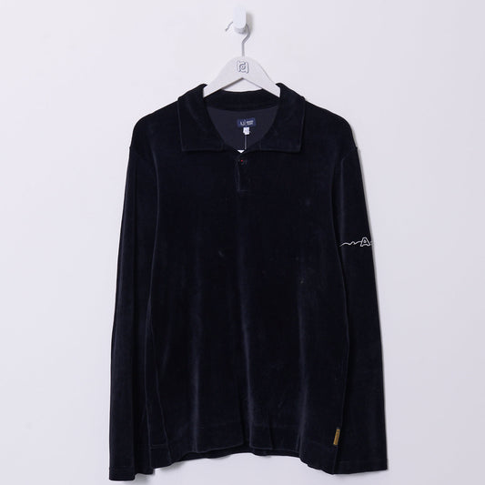 Vintage Armani Crushed Velvet Polo Shirt Large