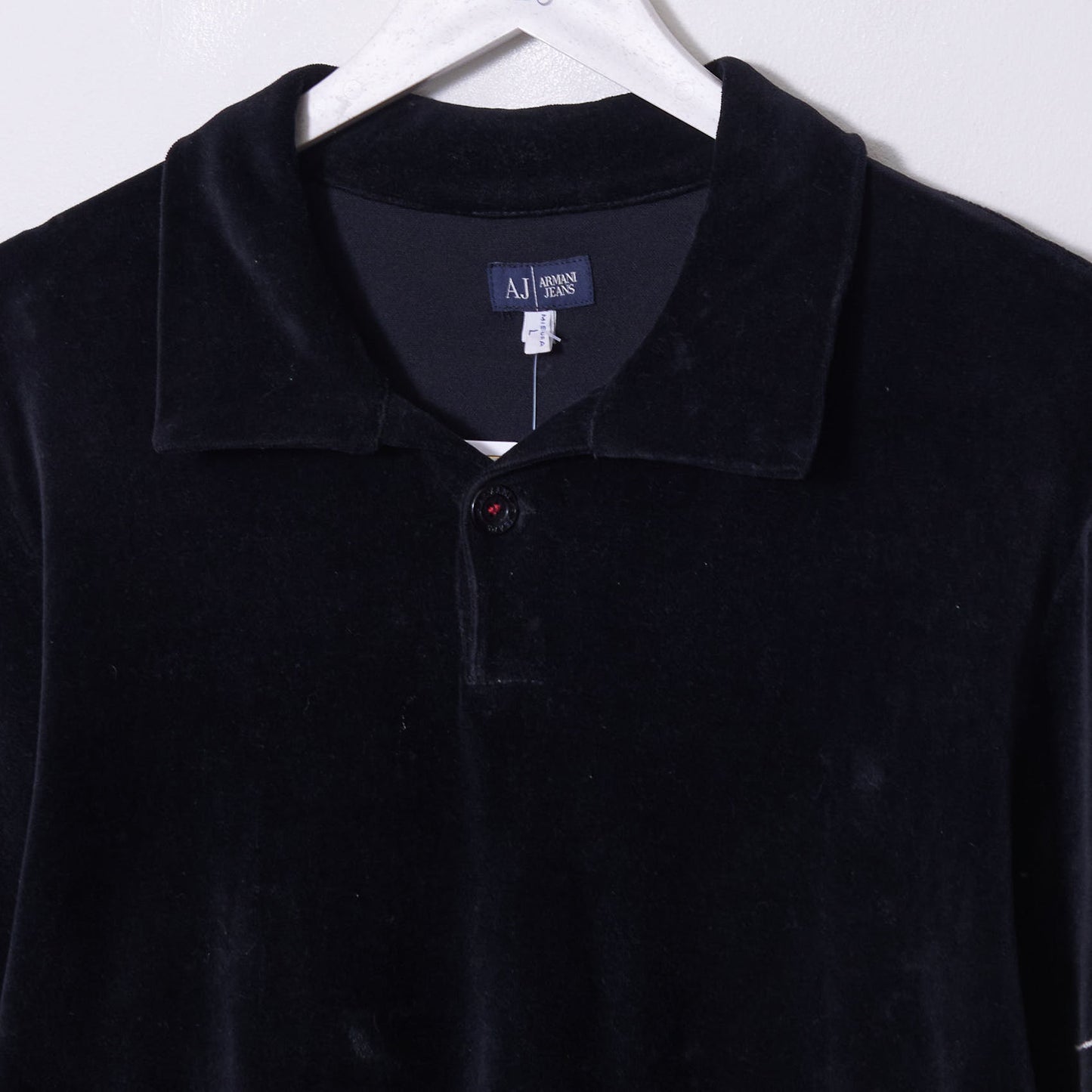 Vintage Armani Crushed Velvet Polo Shirt Large