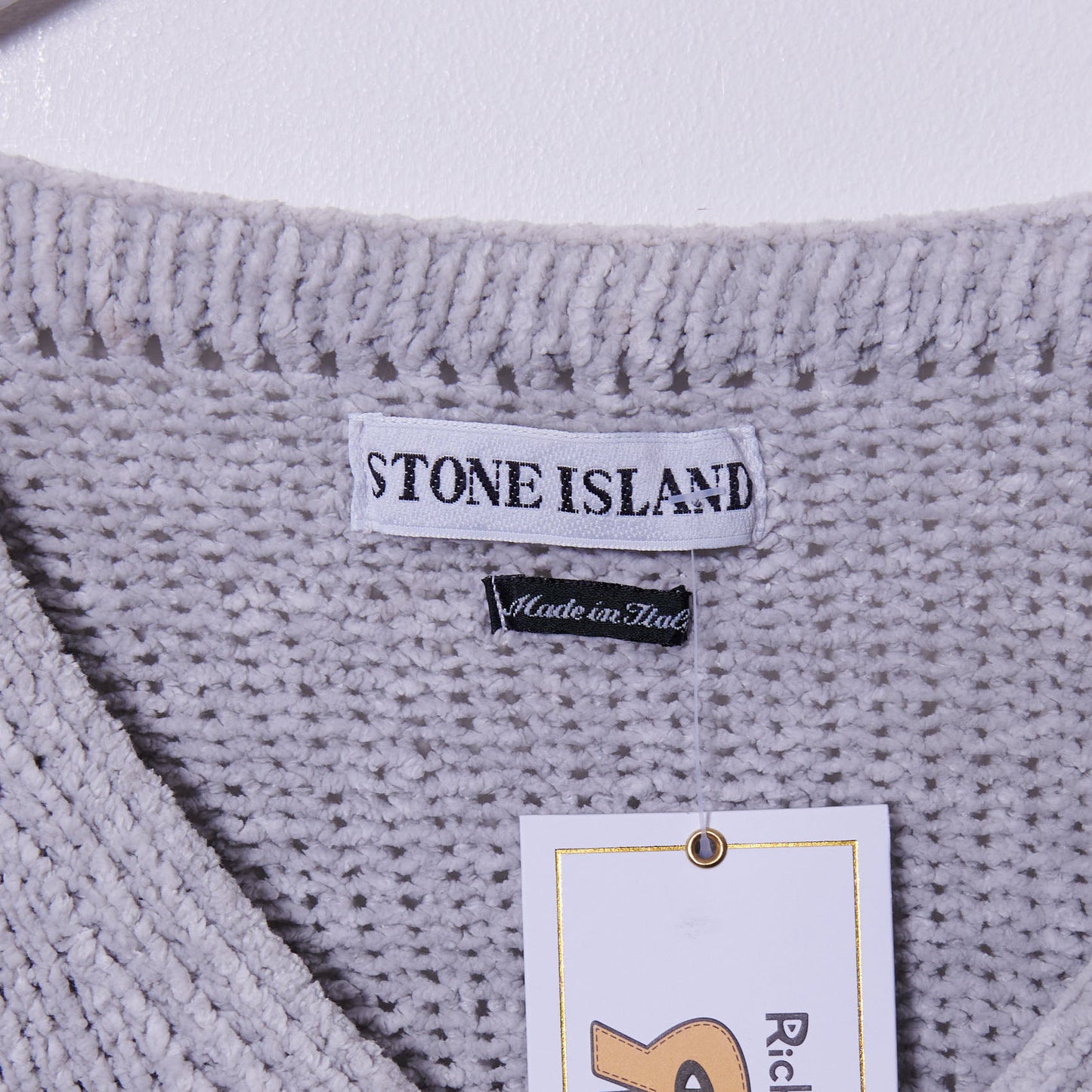 Vintage Stone Island 90s Chenille Knit Green Edge Badge Medium