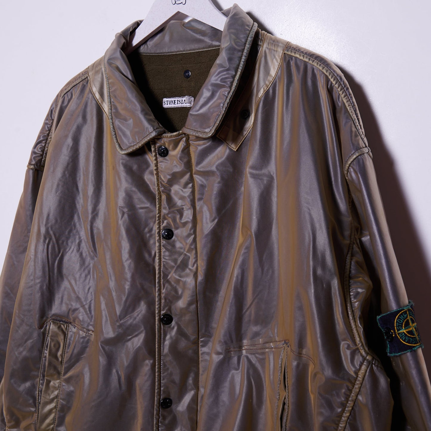 Vintage RARE Stone Island 1986 PVC Flight Jacket Green Edge Large