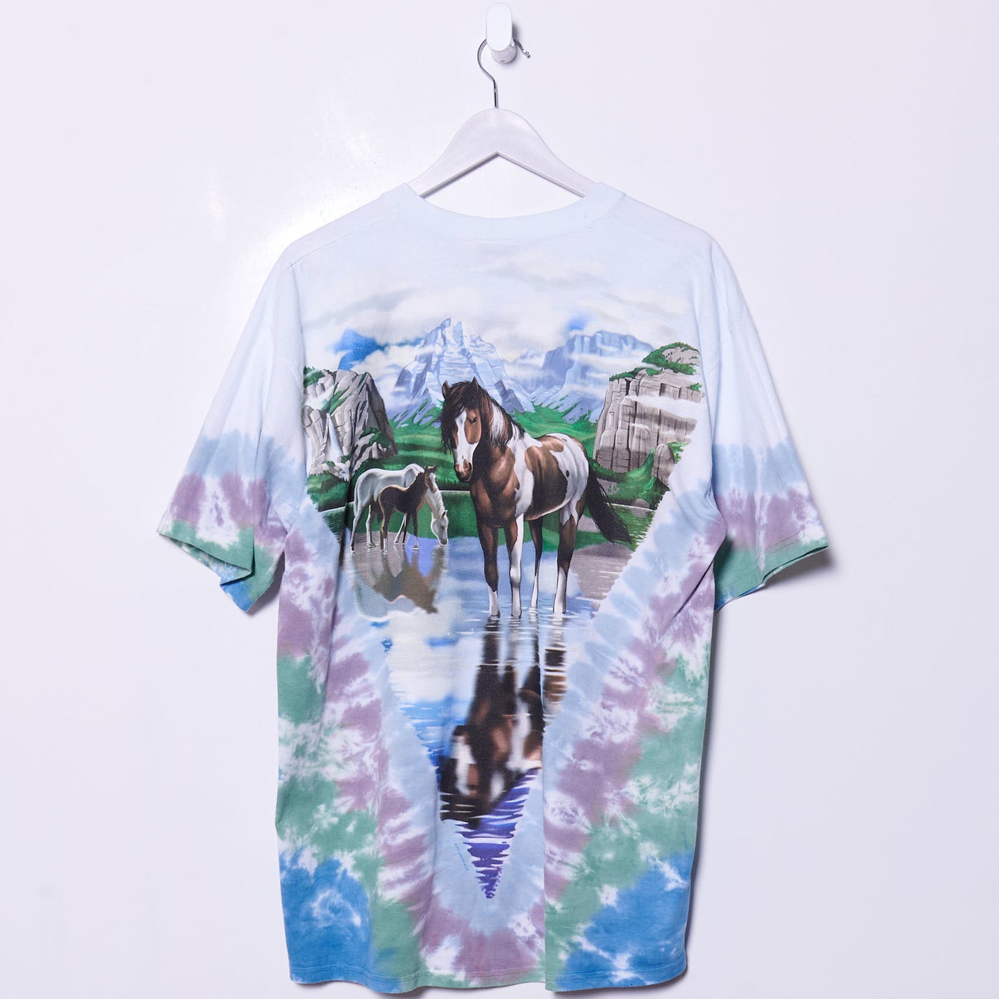 Vintage Liquid Blue 90s Horse Tie Dye T-Shirt Large