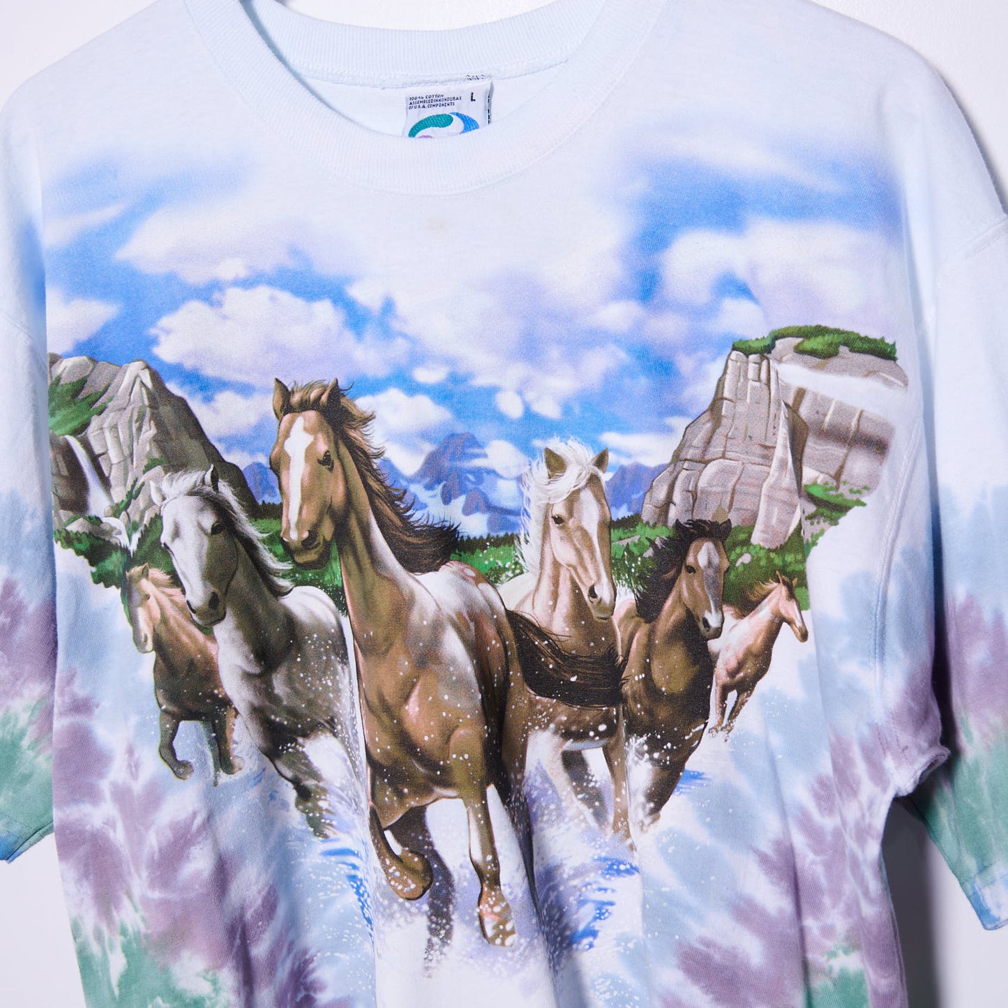 Vintage Liquid Blue 90s Horse Tie Dye T-Shirt Large